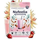 Nufeelia Trinkmahlzeit Strawberry Cheesecake – Wissenschaftlich basierter Diät Shake – Vegan, Zuckerfrei, Laktosefrei – Hoher Ballaststoff- & Protein-Gehalt – 10 Portionen – Sättigt Stundenlang – 560g
