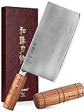 HEZHEN 20CM Hackmesser, 3 Schichten Verbundstahl Edelstahl Chinesisches Kochmesser, Küchenmesser Fleisch Gemüse Spaltmesser, Griff aus Padauk-Holz