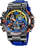 Digitale Herren-Sportuhr für Herren, großes Zifferblatt, taktische wasserdichte Uhr, analog, EL-Hintergrundbeleuchtung, Alarm, Stoppuhr, robuste Armbanduhr, dunkelblau