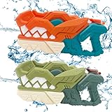 weirtoya 2 Stück Dinosaurier Wasserpistole Kinder&Erwachsene, 580ml Wasserspritzpistole 7-10m Powered Water Gun, Geeignet für Wasserpartys, Poolpartys und Wasserpistolenschlachten