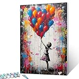 Tucocoo Buntes Ballon-Malen nach Zahlen für Erwachsene, DIY digitales Ölgemälde-Set auf Leinwand mit Pinseln und Acrylpigment, Banksy Little Girl Street Artwork für Heimdekoration, 40 x 50 cm