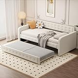 TIZZ Sofabett, mit ausziehbares rollbett, Tagesbett, großer Stauraum, 90x200cm (Hellbeige)