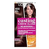 L'Oreal Paris, Ammoniakfreies semipermanentes Haarfärbemittel, 400 Dunkelbraun, glänzende Haarfarbe, natürlich aussehendes Finish, für bis zu 28 Haarwäschen, Casting Crème Gloss, 1 Anwendung