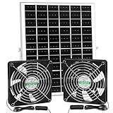 blessny 5,5 Zoll solarbetriebenes Lüfter-Set, 25 W Solarpanel mit 2 wasserdichten Lüftern für Hühnerställe im Freien, Gewächshäuser, Schuppen, Zuluft oder Abluft mit 4,5 m Kabel