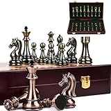 MZSX Schachspiel Schach Reines Metallschmieden, Chess Board Set klappbar mit Schachfiguren groß, Schach Pädagogische, Kinder und Erwachsene, Weihnachts, NeujahrsReisen