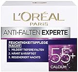 L'Oréal Paris Nachtpflege für das Gesicht, Feuchtigkeitspendende Anti-Aging Nachtcreme mit Calcium zur Minderung von Falten, Anti-Falten Experte 55+, 1 x 50 ml
