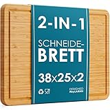 2-in-1 Schneidebrett Holz und Serviertablett aus Bamboo - Groß - 38 x 25 x 2 cm - Die Perfekte Holzbrett Küche zum Hacken und Servieren - von LARHN