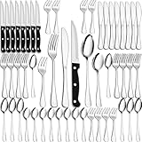 PionStar 48-teiliges Edelstahl-Besteckset mit Steakmessern für 8 Personen - Inkl. Messer, Gabeln, Löffel, Teelöffel, Kuchengabeln & Steakmesser