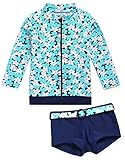 VAENAIT BABY 2T-7T Kinder Mädchen UPF 50+ UV-Schutz Rashguard Badeanzug Langes Shirt und Shorts Set, Blau floral, 3 Jahre