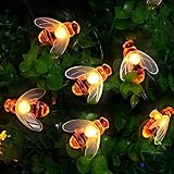 [50 LED] Solar Lichterkette aussen, Bienenlichterketten, 7M / 24Ft 8 Modi wasserdichte Außen/Innenbeleuchtung für Garten, Blume, Terrasse, Weihnachten, Hochzeiten, Partys (warmweiß)