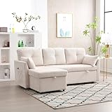 Multifunktionales Schlafsofa mit ausziehbarem Bett, Schlafsofa mit austauschbarer Chaiselongue, Sofagarnitur mit Aufbewahrungssitz, L-förmiges Sofa, Ecksofagarnitur für Wohnzimmer (Beige)