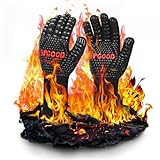 SPGOOD Grillhandschuhe hitzebeständig Grillhandschuh 800 grad feuerfeste handschuhe Kochhandschuhe Backhandschuhe für Küche & Grill BBQ Ofenhandschuhe,Schwarz（M