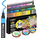 NICETY 58 Acrylstifte für Steine Wasserfest - 3mm Medium Tip Multimarker Porzellanstifte Acrylmarker für Glasmalstifte Leinwand Holz Stein Stoff Holz Leinwand Glas Lackstift