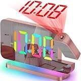 SZELAM Projektionswecker - 7.4' LED Spiegel Digitaluhren Projektion an Deckenwand mit RGB Nachtlicht Auto Dimmung USB C Ladestation - Moderne Schreibtischuhr für Schlafzimmer – Roségold