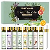 Migcaput Ätherische Öle, 8X10ml Set,100% Naturrein, Essential Oils, Aromaöl,Teebaum,Lavendel, Eukalyptus,Zitronengras, Vanille,für Diffuser, Humidifier, Massage