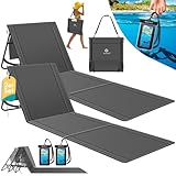 KESSER® 2er Set Strandmatte klappbar mit Verstellbarer Rückenlehne, Tragegurt, wasserdichter Tasche & Aufbewahrung – Faltbare Sonnenliege für Strand, Garten & Terrasse je 130 kg belastbar