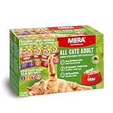 mera Cats Adult Nassfutter Multibox, für ausgewachsene Katzen, getreidefrei und nachhaltig, Katzenfutter mit hohem Fleischanteil aus Huhn, Rind, Ente und Lachs, 12 x 85 g