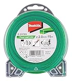 Makita E-01769 Mähfaden Four-Leaf 2,0 mm x 15 m, Trimmerfaden, Nylon, grün, geräuschreduziert, erhöhte Laufzeit, speziell für Akku-Rasentrimmer und Akku-Freischneider