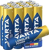 VARTA Batterien AAA, 12 Stück, Longlife Power, Alkaline, 1,5V, für Spielzeug, Funkmäuse, Taschenlampen, Made in Germany