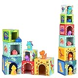 Baby Stapelwürfel und Stapelturm, Kinder Dinosaurier Montessori Spielzeug ab 1 2 3 Jahr, Geschenk , Kleinkinder Junge Mädchen
