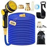 Gartenschlauch Flexibel,Wasserschlauch Flexibel 30m Maximal,Flexschlauch Garten mit 10 Sprühfunktionen,3 Adapter und WandhalterungKnickfrei,für Gartenbewässerung,Autowäsche,etc