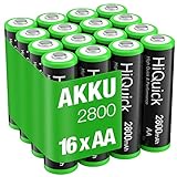 HiQuick Mignon AA Akku, 2800mAh 16 Stücke mit hoher Kapazität, NI-MH wiederaufladbare AA Akkus, geringe Selbstentladung AA batterien, 1,2V AA Batterien