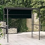 Homgoday Pavillon mit Dach Grillpavillon Wetterfest Grillzelt Grillüberdachung Grillunterstand Gartenpavillon Gartenzelt Partyzelt Gartenlaube 220x110x200 cm Anthrazit