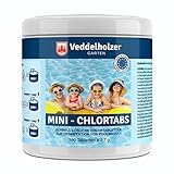 Veddelholzer 180 Mini Chlortabletten. Schnelllösliche Multitabs für Pool, Aufstellpool, Planschbecken, Gartenpool, Kinderpools & Whirlpool Wasserpflege. Pool Zubehör Poolreinigung & Desinfektion