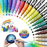 Shadcoler Acrylstifte für Steine Wasserfest, 18 Farben Stifte Steine Bemalen Wasserfest, 0.7mm Bemalen Stifte für Glas, Holz, Keramik, Leinwand, Basteln Ostern und Weihnachten, Kinder