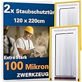 2 Stück ZWERKZEUG® 2x Staubschutztüren mit Reißverschluss 𝟏,𝟐𝟎 𝐱 𝟐,𝟐𝟎 𝐦 extra stark 100 mikron Wasserdicht Anti-Staub Reißverschluss Tür Staubschutzwand Staubtür