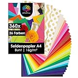 OfficeTree 360 x Seidenpapier A4-26 Farben - Seidenpapier Bunt zum Basteln 16 g/qm - Art Tissue Paper - Buntes Seidenpapier Set - Seidenpapier Basteln & DIY & Verpacken