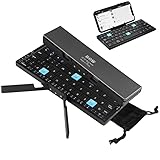 Sikai Faltbare Bluetooth-Tastatur mit Versteckter Handy-Ständer，für Multi Gerät Wiederaufladbare Wireless QWERTY Tastatur【Schwarz mit Einer Aufbewahrungstasche】für Smartphone iPad Tablet Laptop PC