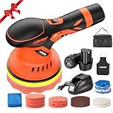 Akku Poliermaschine, olmlmo 27pcs Poliermaschine Auto, 150mm Poliermaschine mit 4000mAh Wiederaufladbarem Akku, 6 Variablen Geschwindigkeiten, Leise Orbital Auto Politur Set für Detaillierung,Polieren