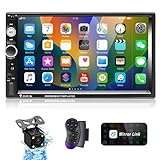 CAMECHO 2Din Autoradio mit Mirror Link, 7' LCD Touch Screen Doppel Din Multimedia Player Audio Stereo mit Bluetooth FM AUX USB SWC Buntes Hintergrundlicht+Rückfahrkamera