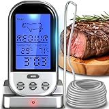 Retoo Grillthermometer Digitales Thermometer Kabellos, Bratenthermometer, Fleischthermometer Ofenthermometer für Grill, Backen, Braten, BBQ, Temperaturbereich bis 250°C, Ofensonde 1M