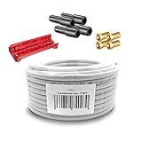 HD Sat Kabel 50 m Koaxialkabel 135 dB + Kabelmesser + 4 x F Stecker vergoldet + 4x Gummitülle Koaxial 5 fach geschirmt Satkabel TV Antennenkabel Koax 4K F-Stecker gold ARLI