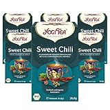 YOGI TEA, Sweet Chili, Ayurvedischer Bio Gewürztee, Mischung aus Kakaoschalen, Chili und Lakritz, Yogi Tee 6er Pack, 6x17 Beutel (102 Teebeutel insgesamt), Ideal als Geschenk