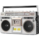 Klassischer 80er Jahre Stil Retro CD Player Lautsprecher, Tragbarer Kassettenspieler Radio, Retro Bluetooth Tape Recorder AM / FM Radio, SD / USB Eingang Unterstützung, Kassettenrekorder für