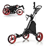 COSTWAY Golf Trolley, 3 Rad Golftrolley, Golfwagen Golf klappbar, Golfcaddy Golf Push Cart aus Aluminum, Golfcaddy mit Schirmhalter, T-Stückhalterung und Aufbewahrungstasche