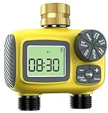 OBEST Bewässerungscomputer mit 2 Ausgänge,Programmierbare Tropfschlauchbewässerung mit Messingeinlass, Automatische Bewässerung Zeitschaltuhr mit Großes LCD-Display mit Regenverzögertem/Manuellem/Wass
