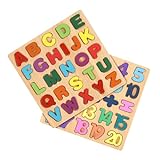 Gitua 2 Stück Holzpuzzle Spielzeug, Bunt Alphabet ABC Buchstaben Zahlen Gestalten Holz Puzzle Blöcke für Kleinkinder und Vorschulkinder