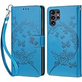 Tivenfezk Nadoli Handyhülle für Samsung Galaxy S24 Ultra,Blumen Schmetterling Hülle PU Leder Klapphülle Klappbar Schutzhülle Handytasche Stoßfeste Brieftasche Flip Case Cover