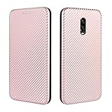 Klapp-Schutzhülle für OnePlus 6T, luxuriöse Karbonfaser, PU und TPU, vollständiger Schutz, stoßfest, Klapphülle, kompatibel mit OnePlus 6T, Roségold
