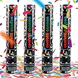 dellyy Konfettikanone*4, Konfettikanone Biologisch Abbaubar, Konfettikanones Hochzeit, Party Popper, Konfettikanon xxl für Hochzeit, Party, Geburtstag, Silvester (Bunt)