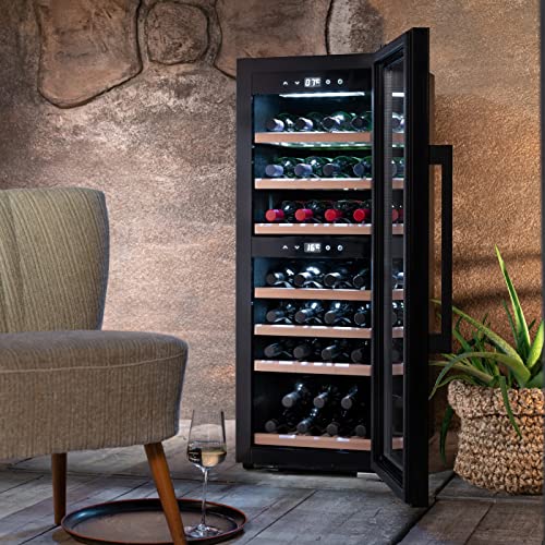 CASO WineExclusive 38 Smart - Design Weinkühlschrank für bis zu 38 Flaschen - Zwei getrennte Temparaturzonen einstellbar von 5°-20°C für Rot- & Weißwein, LED beleuchtet, mit Wi-Fi Modul und App