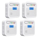 Kohlenmonoxid Melder, CO Melder mit 10-Jahres-Batterie, 10 Jahre Sensor, LCD Display, 85 dB Alarm, EN 50291 Zertifiziert. 4 Pack
