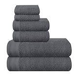 MALLONI HOME Ultra-weiches 6er-Pack Baumwoll-Handtuch-Set, enthält 2 übergroße Badetücher 70 x 140 cm, 2 Handtücher 40 x 60 cm und 2 Waschbetten 30 x 30 cm, Holzkohle Grau