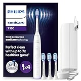 Philips Sonicare 7100 elektrische Zahnbürste, Schallzahnbürste mit App, 4 Putzmodi und 3 Intensitätsstufen, Andruckkontrolle, EasyStart, SmarTimer, Weiß, Modell HX7420/08 [Neue Technologie]