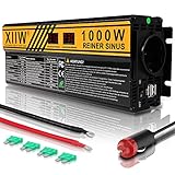 1000W Spannungswandler Reiner Sinus KFZ Wechselrichter 12V 230V LCD Konverter Power Solar Inverter Umwandler Sinuswelle Stromwandler mit Autoladegerät, 2X USB für Sonnenkollektor Auto Wohnwagen