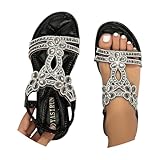 RYTEJFES Glitzer Sandalen Damen Sommer, Strass Sandalen Elegant Flach Schuhe, Sommerschuhe Frauen Bequem Weichen, 39